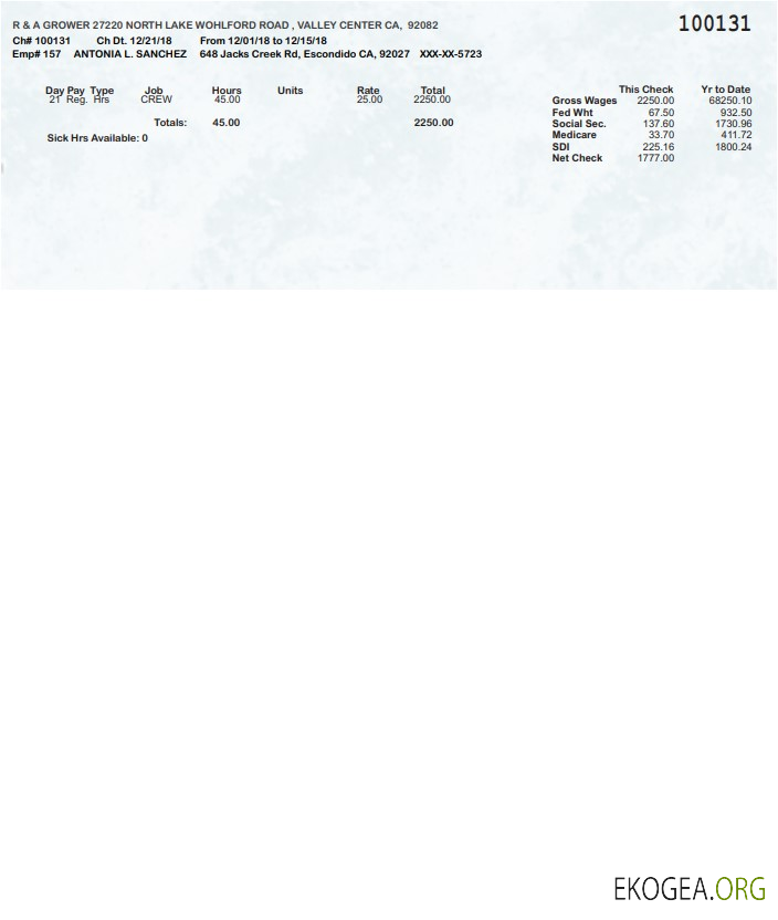 Bulletin de paie R&A Grower aux formats PDF et Word